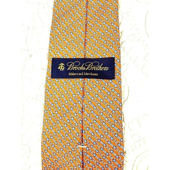 Brooks Brothers Classic Necktie in Orange w/Light Blue Equestrian Bit Print /EUC - Picture 4 of 5